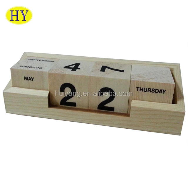 Vintage Wooden desktop perpetual wooden block calendar Day Countdown Calendar Perpetual Date Desk wood Calendar Blocks