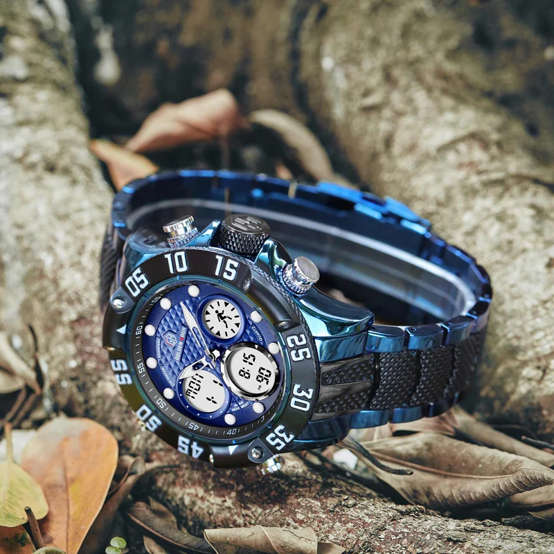 
GOLDENHOUR GH119 Luxury Brand Analog Digital Wrist Watch Gent Orologi Water Resistant Sport Military Watches Men Quartz Watches 