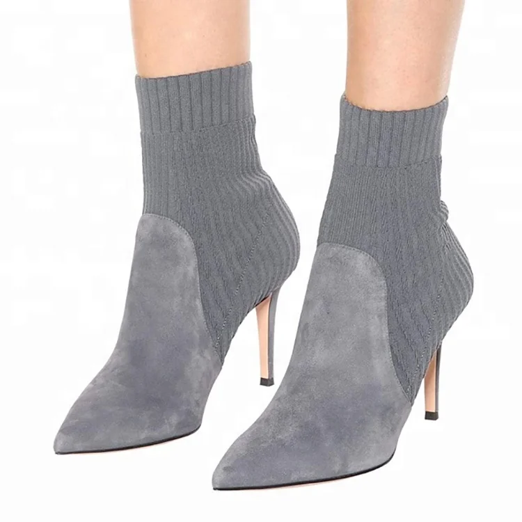 Ladies Knitting Sock Upper High Heel Women Black Ankle Boots