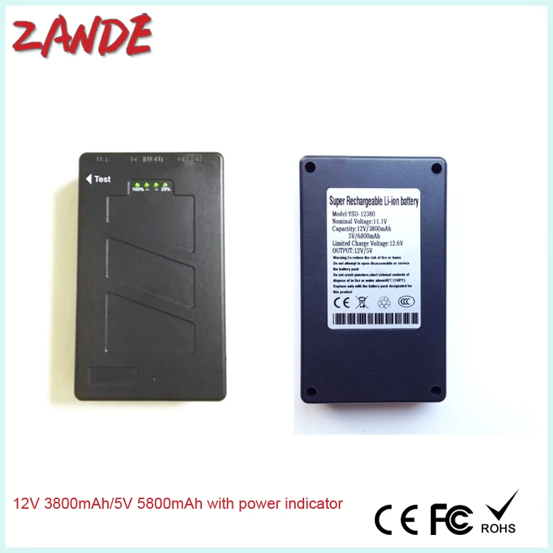 DC 12V 3800mah 5V 6800mah rechargeable lithium battery with power indicator for LED light CCTV Camera