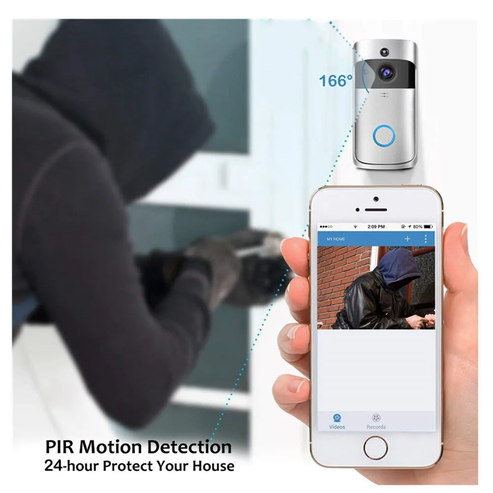 
Best selling Wireless Door Bell Smart WiFi Camera Video Doorbell Security Camera with PIR Motion Detection 720P HD Two-way Audio 