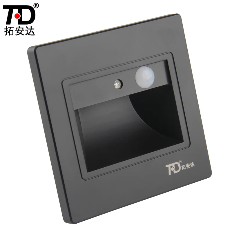 2W PIR motion Detector+ Light sensor Led Stair Light Infrared Human Body Induction Lamp Recessed Steps Ladder Wall Lamp Black