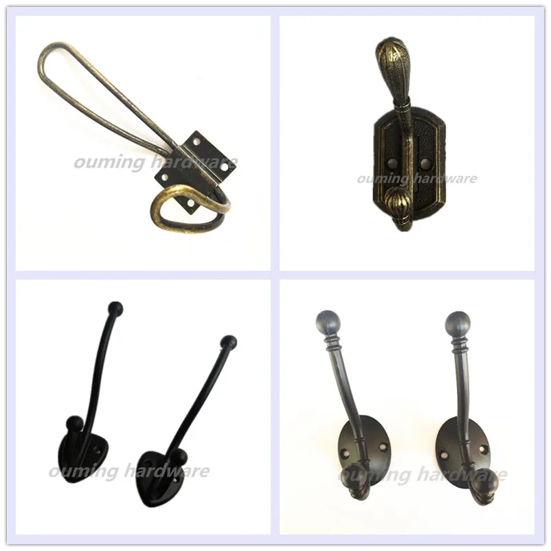 Black thick metal double prong wall hanging hook for cabinet coat hook