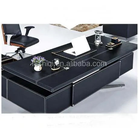 Office furniture modern L-Shaped leather table with drawer cabinet ,office executive desk