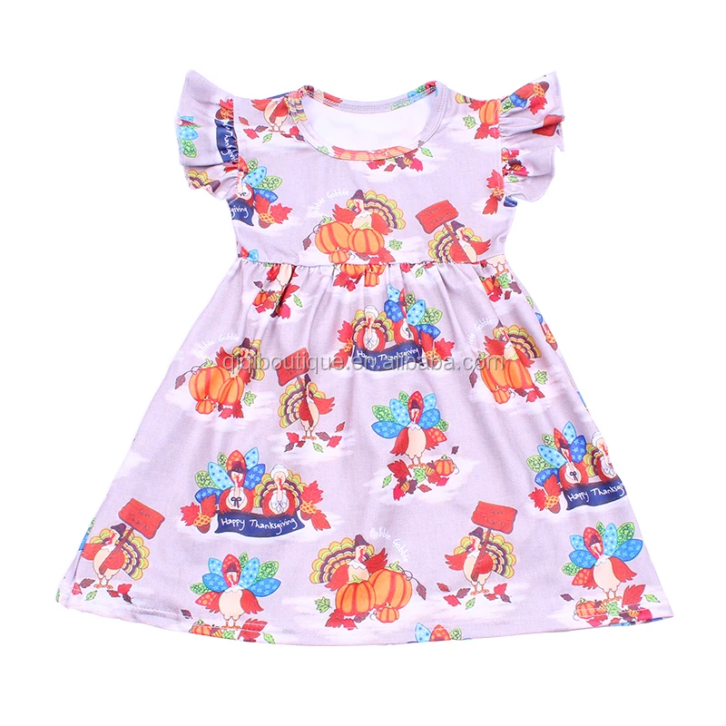 
2019 New Style Kids Clothings Gobble And Pumpkin Pattern Girls Smock Dress Flying Sleeve Toddler High Waist Frocks 
