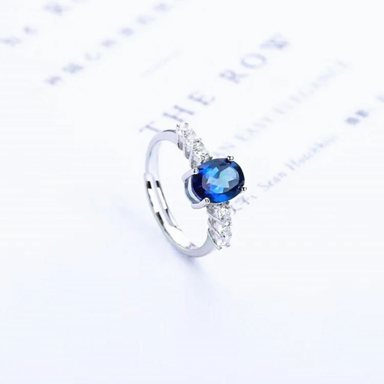 gemstone jewelry Wholesale new fashion simple design 925 sterling silver Single stone natural Blue topaz crystal ring for gril