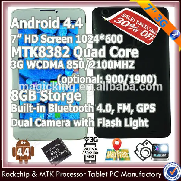 7 дюймов новое видение плоские компьютеры 4.4 четырехъядерных процессоров с 3g-телефон функции