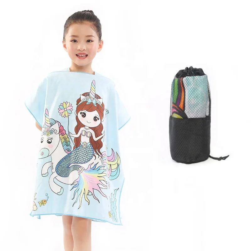 
high quality custom children kids cartoon hooded poncho towel prinnted kids beach towel poncho 