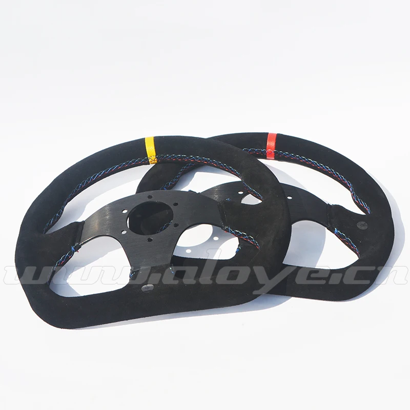 Universal 13 inch D Style Racing Steering Wheel Suede Leather With 3 Color Stitch