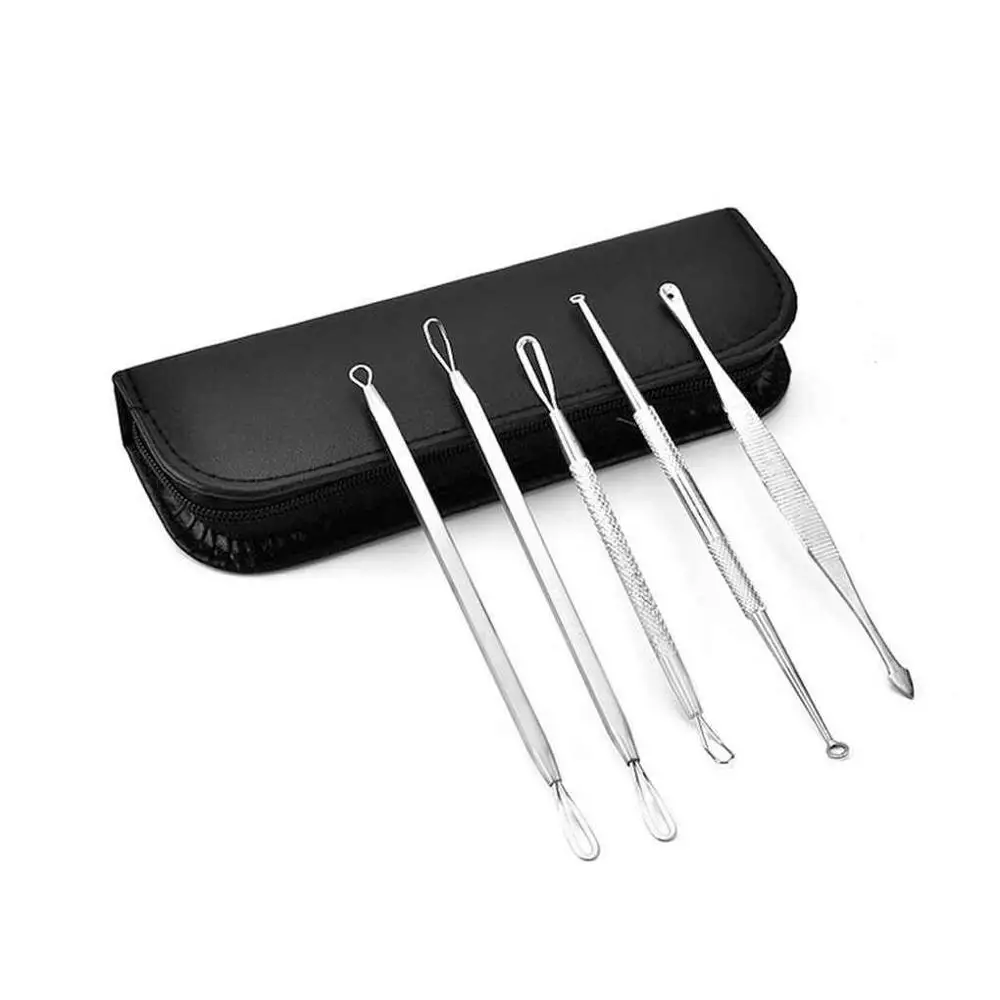 5pcs/set with PU bag Premium Blackhead Acne Comedone Pimple Blemish Extractor Remover Tool Kit