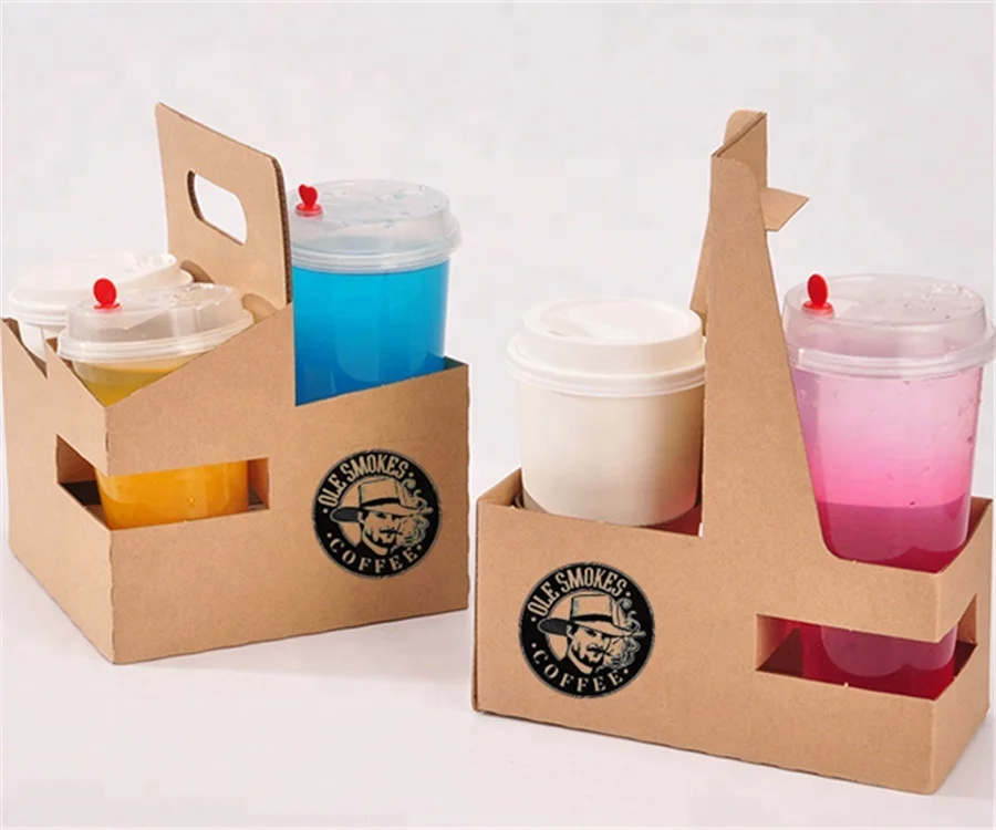 4 Pack Carrier Take Away Paper Cup Holder With Handle