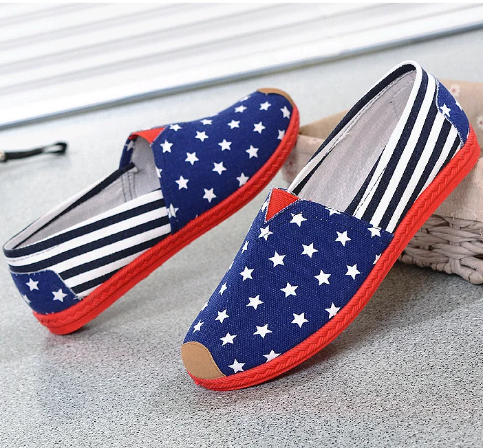 Footwear China factory canvas shoes cute stripe round toe beautiful wholesale ladies flat shoes