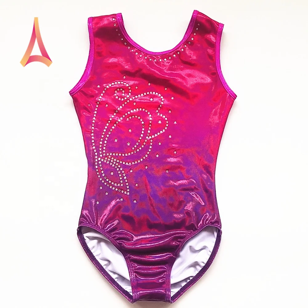 Butterfly rhinestone-embellished Shiny ombre Girls Leotards Gymnastics Apparel
