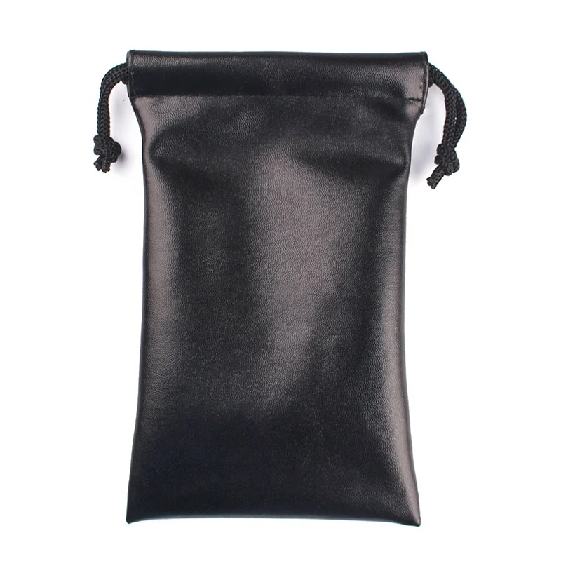 Black Pu Leather Drawstring Pouch Bag For Jewelry Earpiece