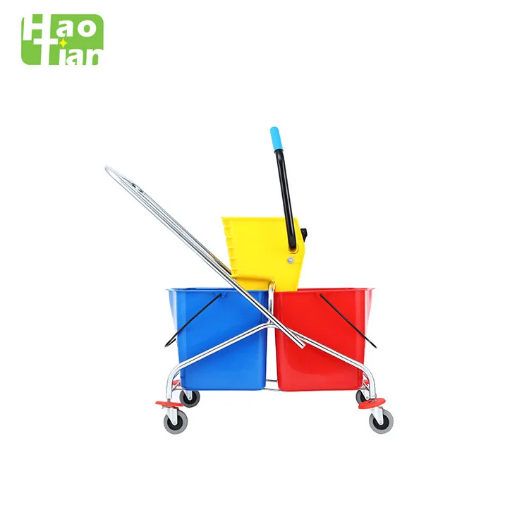 Haotian B-043 Model Bucket Mop Wringer Trolley Rubber BUCKETS Side-press Double Plastic High Grade Plastic 60L 100 Pieces 10kg