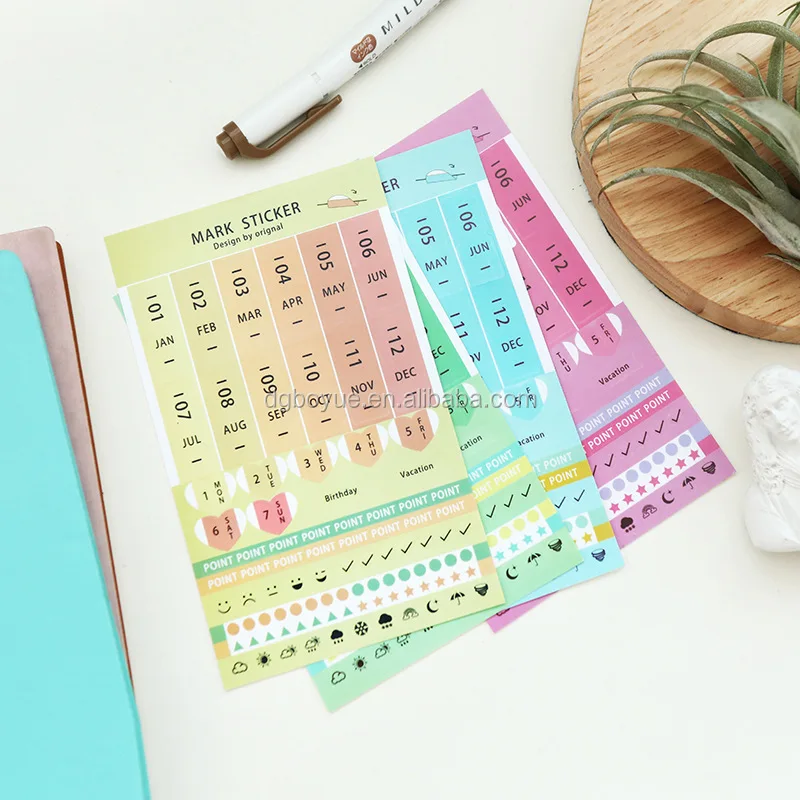 Custom self adhesive planner sticker sheets, woodfree paper kiss cut sticker sheet to write