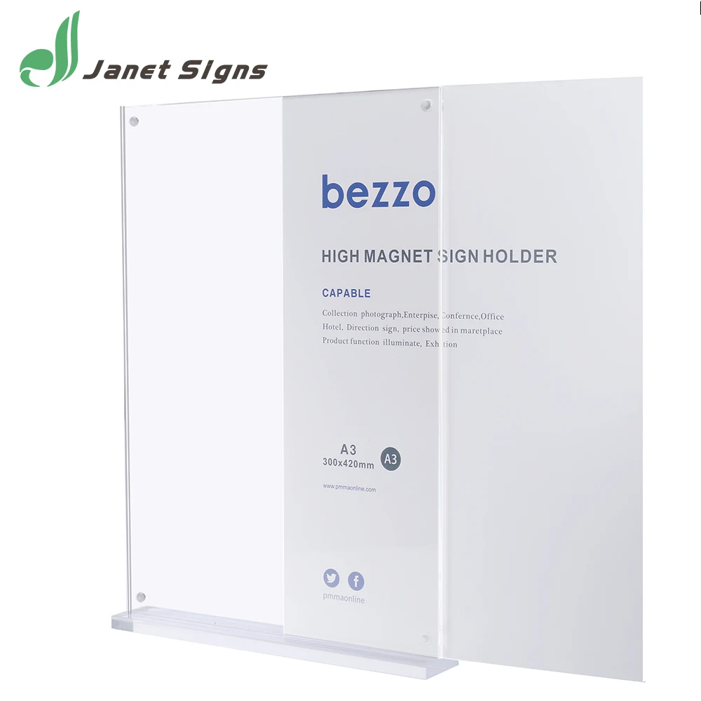 
Hot sale custom size T shape tabletop clear acrylic plastic sign holder for home shop restaurant bar 