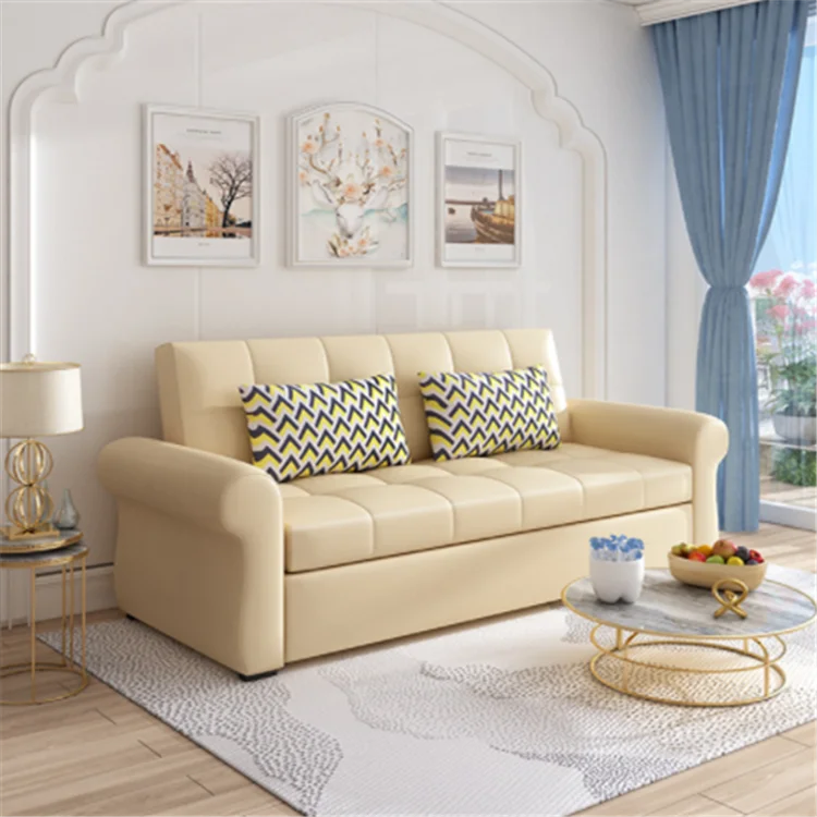 Home living room funiture sleeper couch full grain white recliner cum set leather sofa bed