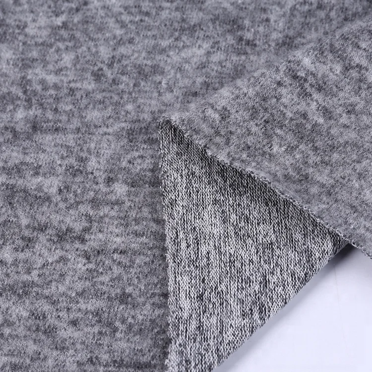 
Elastic dark gray hacci brushed fleece thick sweater spandex knit fabric for pants pattern 