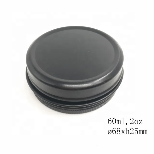 RTS 68*25mm 2oz 60ml matte black round 60g aluminum cosmetic jar aluminium tins with screw cap for cream the balm shoes ointment