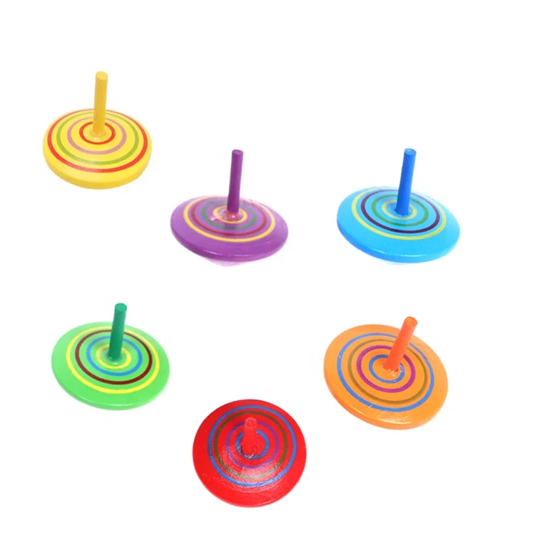 Fashionable Multi-color Rainbow Handmade Painted Wood Educational Toys Fingertip Gyroscope for Boys and Girls