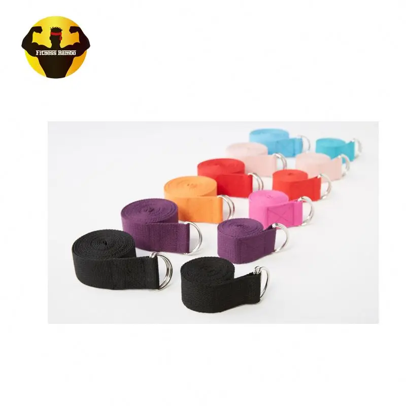 Rambo hot selling 2019 Colorful D Ring training Cotton Stretch hemp Yoga bands and yoga Strap