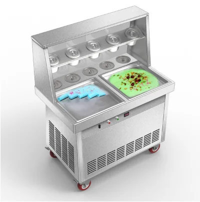 Double flat pans fried roll ice cream machine mesin ais krim goreng