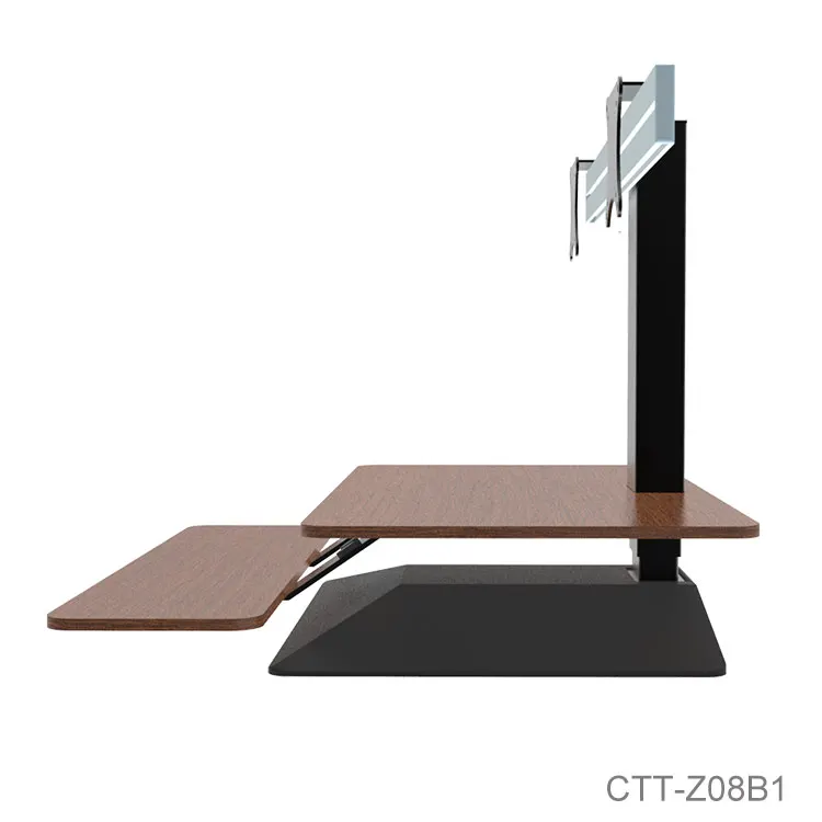 Variable height of compute desktop stand up workstation sit to stand desk riser with dual monitor arm
