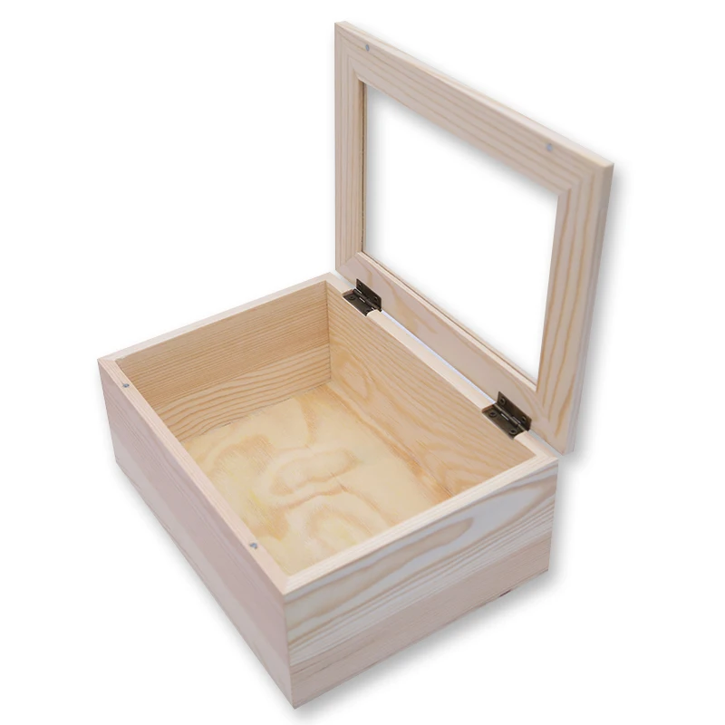 Beautiful natural wood clear top lid chakra wooden gift box