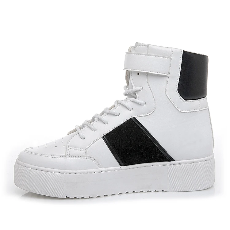 2019 ladies sport shoes high top fashion sneakers women studded boot lace up PU casual flats white black