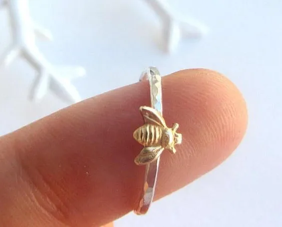 Hot Sale Small Bee Rings 925 Silver Gold Colour Separation Ring