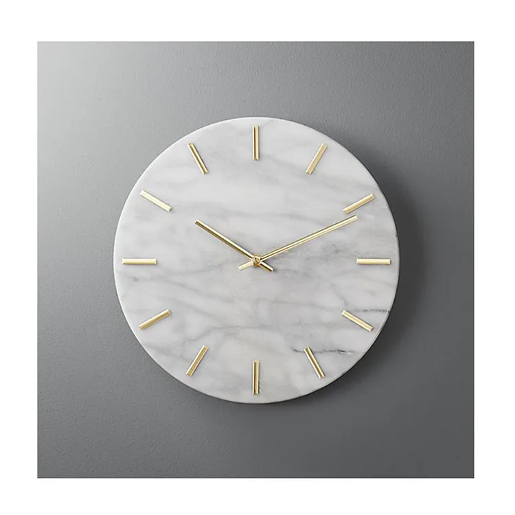 
New Product Launch In China White Marble Wall Clock With Brass Hand 