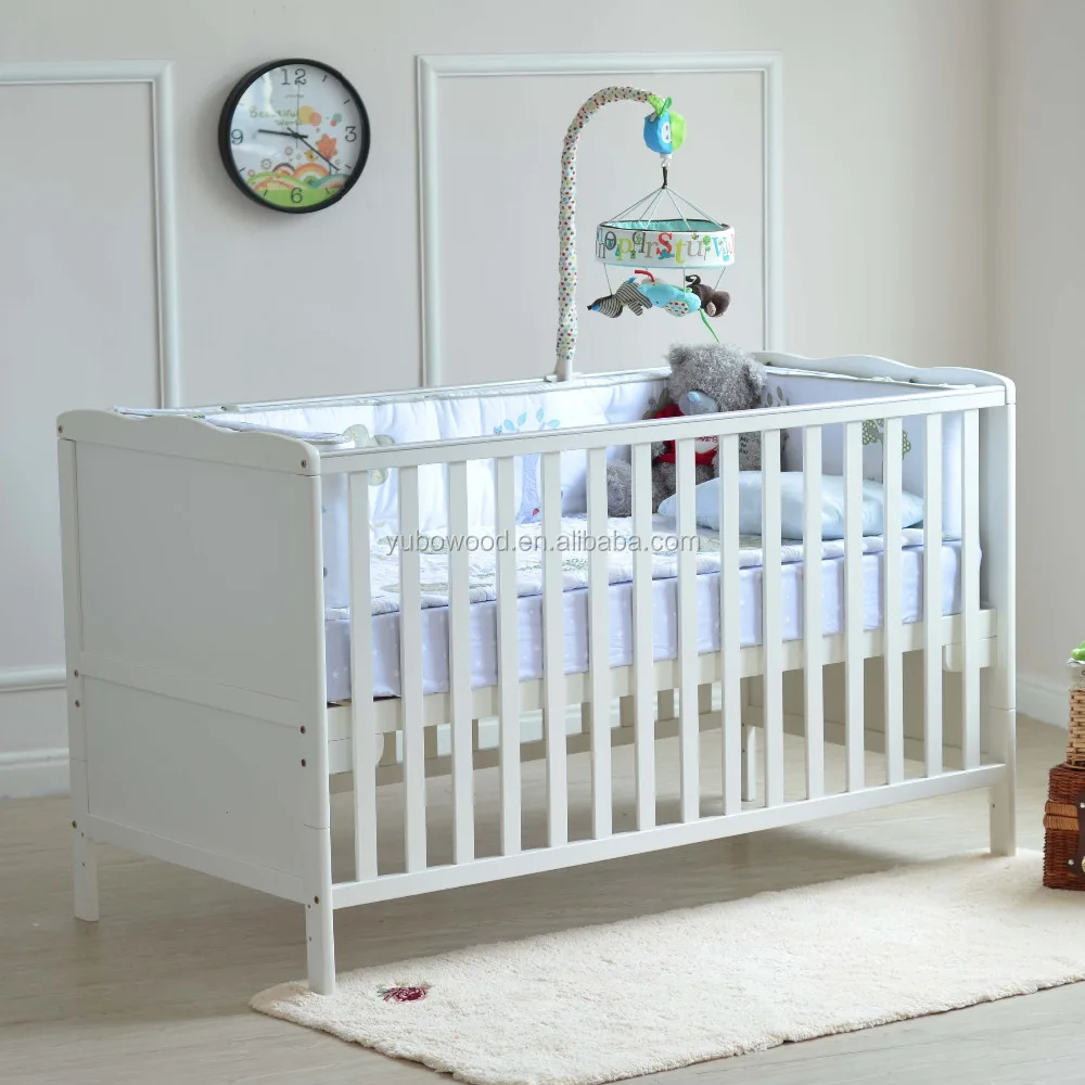 
New Zealand pine white color wooden baby cot bed 