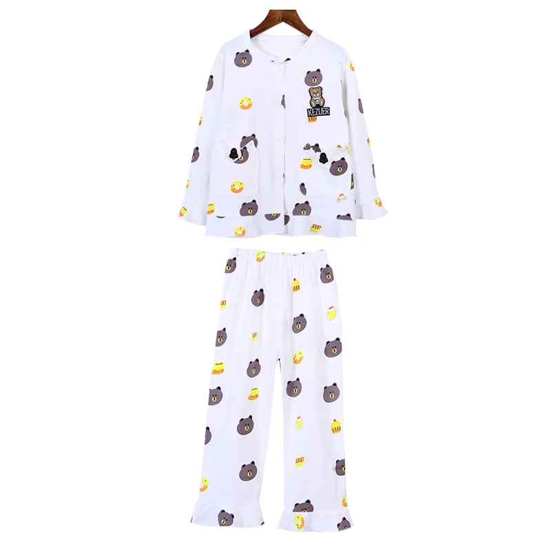 
Kids little girls sleepwear 2 piece set 100%cotton long sleeve cute pattern printed pajamas set 