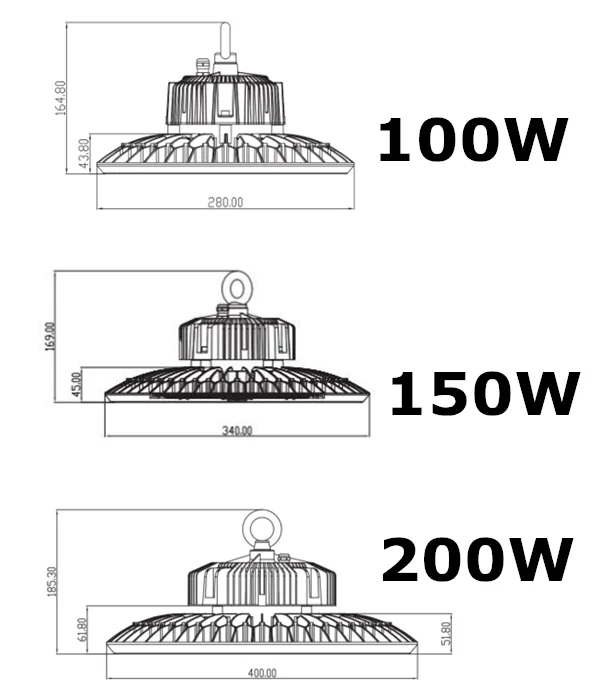 UFO LED 150W 100w 200w Диммирование/датчик движения/DALI Диммируемый 347V 480V UFO LED high bay DLC cETL