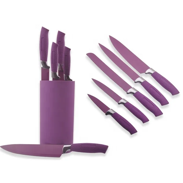 5pcs kitchen knife block set with non-stick coating blade