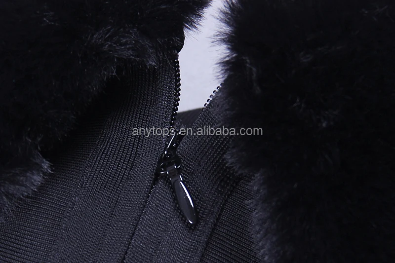 Own Design Western Women Black Long Sleeve Lady Fishtail custom made evening dress Fur Trim Dresses 2019 bandage dress