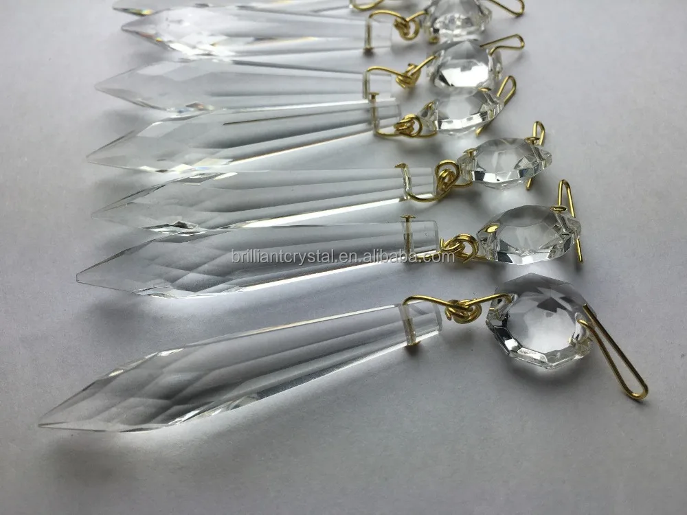 Antique Clear Crystal Prisms icicle Drop 2.5' Glass Chandelier Lamp Part Pendant Golden Set