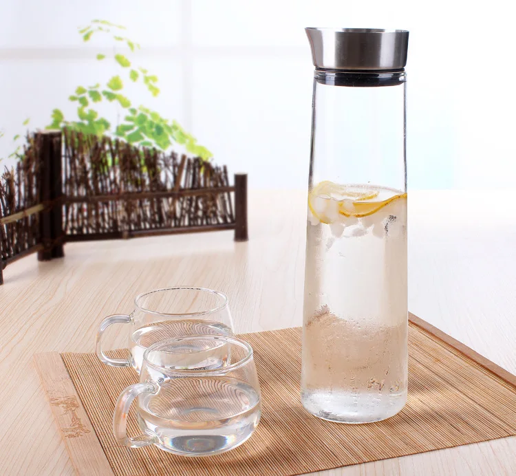 Кувшин для воды из боросиликатного стекла с крышкой горячей/холодной 1000 мл