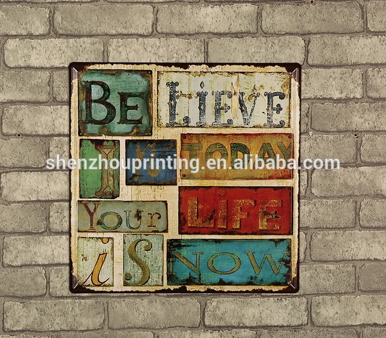 
Most popular custom wall hanging metal tin sign square bar style vintage decoration nostalgic retro tin metal signs 