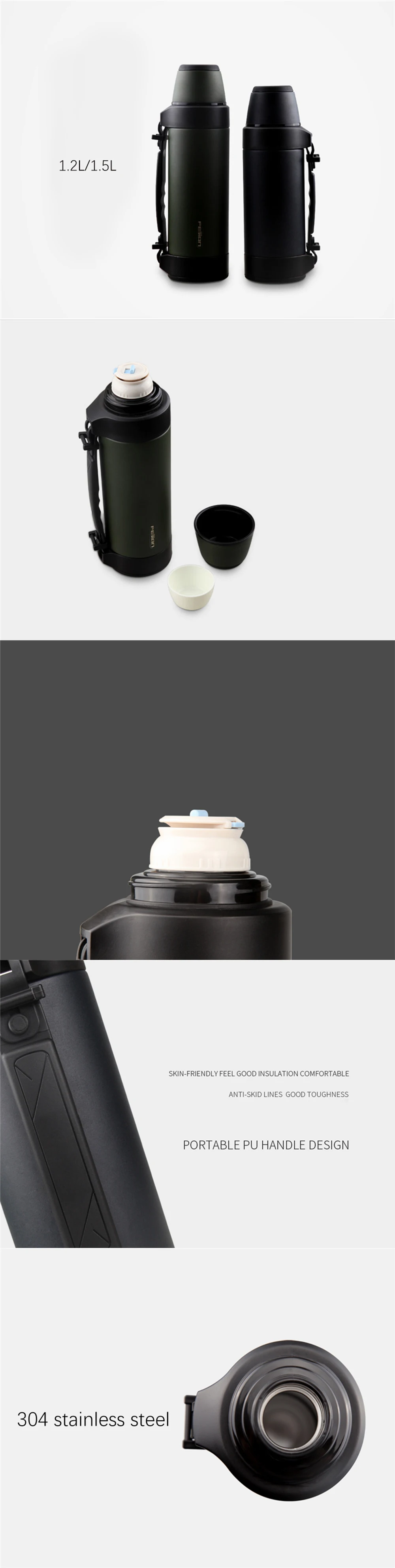 FEIJIAN insulated Flask 1200ml Stainless Steel Extra Long Insulation Time Surface Coating Thermos Portable for Travel