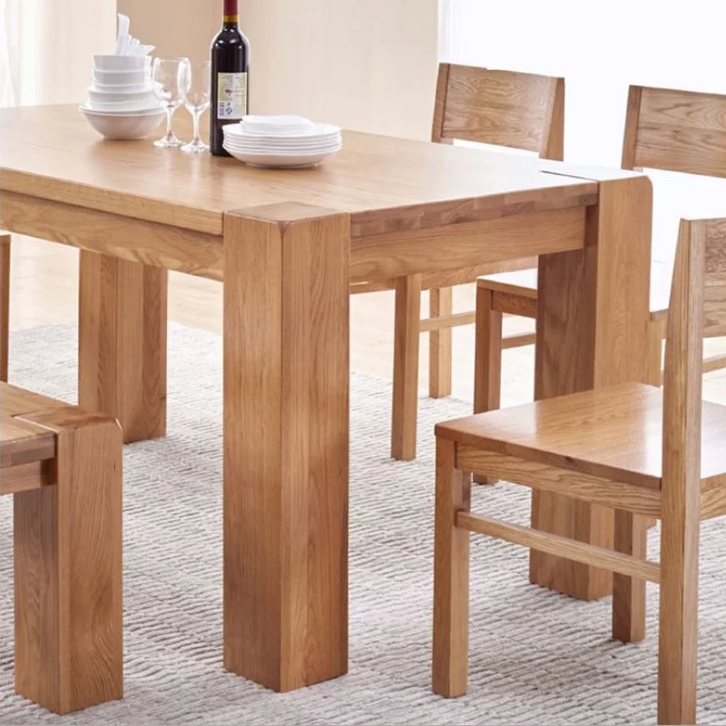 
modern chunky style oak wood dining chair dining table set 