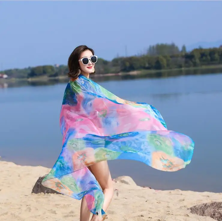 chiffon crepe print beach scarf shawl printing malaysia chiffon bubble printed beach shawl for women