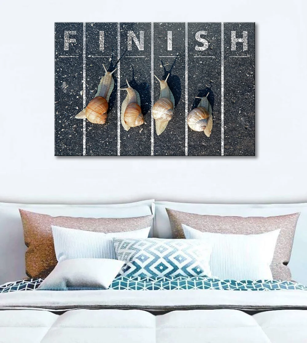 Animal Motivational Wall Art Snail Art Print Never Give Up Snails Keep Running to the Finish Line Office Inspirational Decor