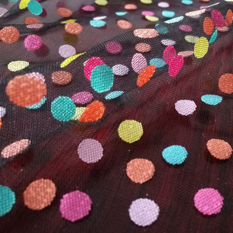 Цветная сетчатая ткань с принтом в горошек для детского платья