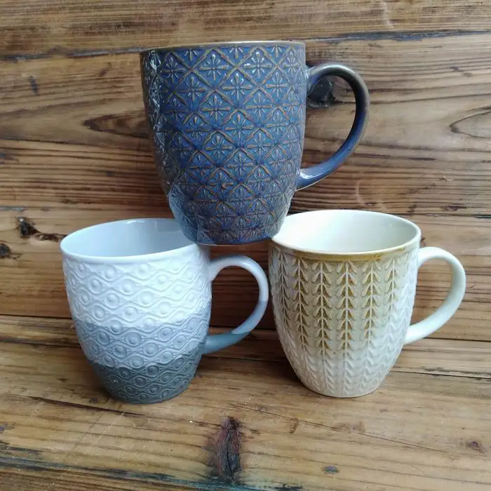 
Pad printing coffee mug with shape relief ceramic mug 