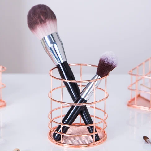 Новейший Настольный органайзер OEM 550-28A, Круглый держатель для косметических кистей цвета розового золота