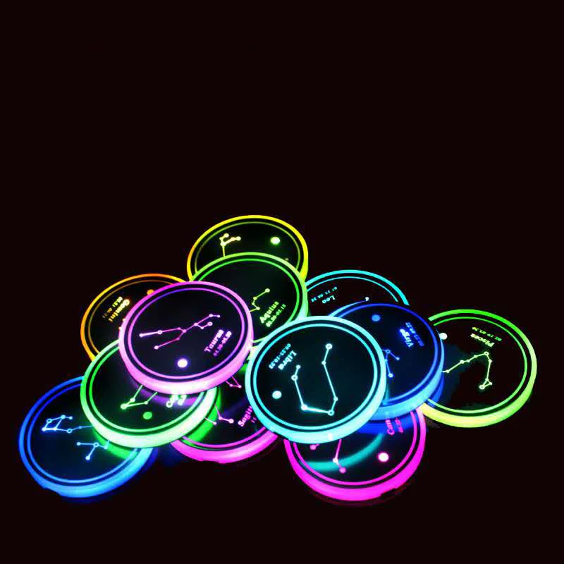LED Cup Holder Lights Constellation Series 7 Colors Changing USB Charging Mat Luminescent Cup Pad