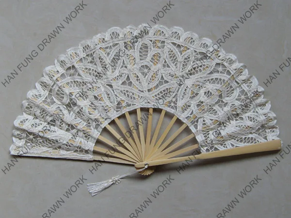 
Battenburg folk art vintage design lace wedding fan 