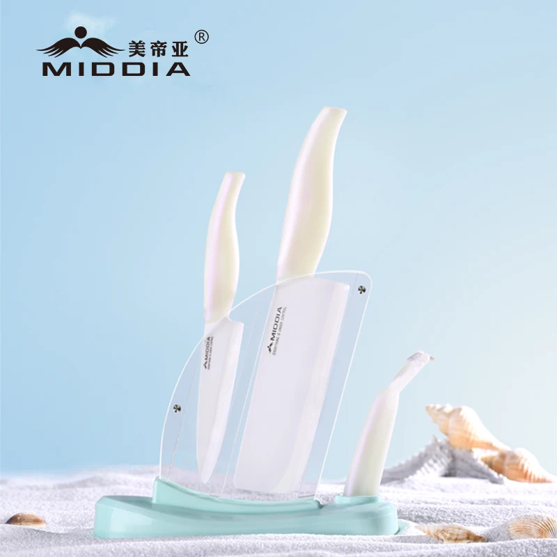 5 Pieces Ceramic Knife Set With Stand,Cutting Board,Pearl White Japanese Knife